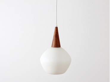 Scandinavian pendant lamp in glass and teak