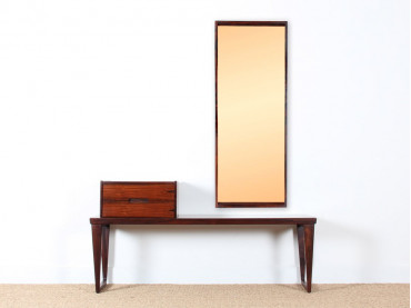 Rosewood hall set : mirror, bench, drawer section