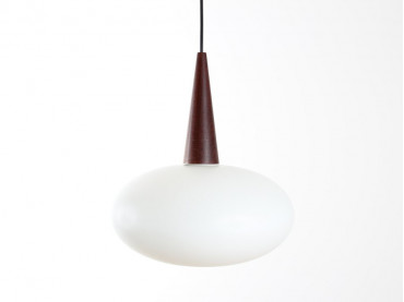 Scandinavian pendant in opal glass and teak