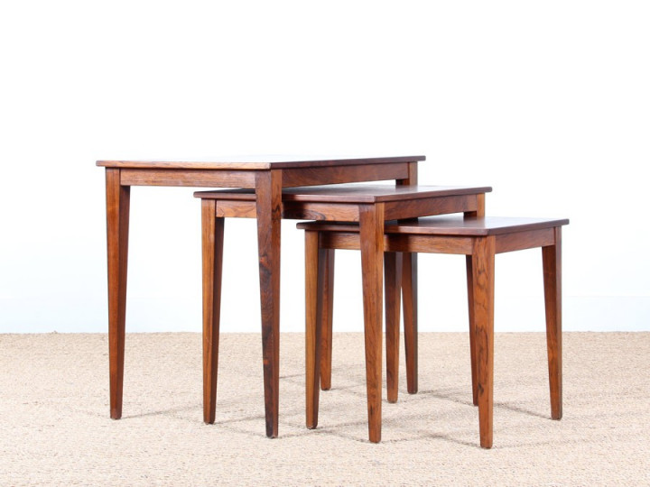 Set of three nesting tables in rosewood