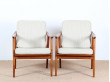 Pair of scandinavian teak and cane-back armchairs 