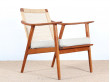 Pair of scandinavian teak and cane-back armchairs 