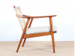 Pair of scandinavian teak and cane-back armchairs 