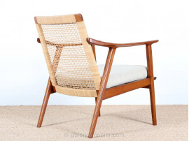 Pair of scandinavian teak and cane-back armchairs 