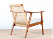 Pair of scandinavian teak and cane-back armchairs 