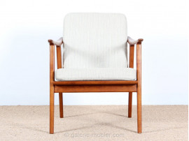 Pair of scandinavian teak and cane-back armchairs 