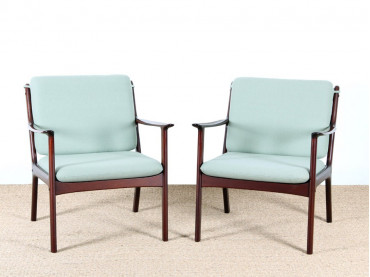 Pair of mahogany scandinavian armchairs