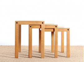 Set of three nesting tables in teak