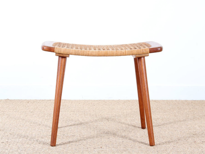 Scandinavian teak and cane stool