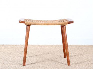 Scandinavian teak and cane stool