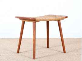 Scandinavian teak and cane stool