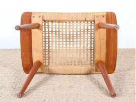 Scandinavian teak and cane stool