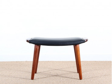 Scandinavian ottoman in teak and leather