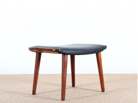 Scandinavian ottoman in teak and leather