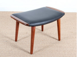 Scandinavian ottoman in teak and leather