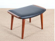 design scandinave tabouret en  teck et cuir 