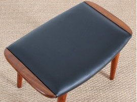 Scandinavian ottoman in teak and leather