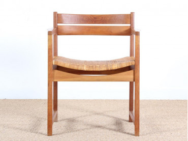 Fauteuil scandinave en chêne et cannage modèle 350 