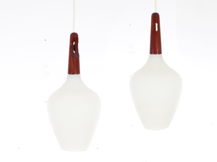 Mid-Century Modern scandinavian pendant lamp in teak and opal