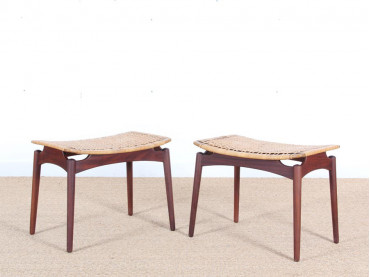 Scandinavian teak and cane stool