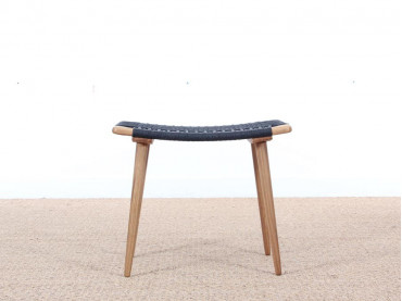 Mid-Century Modern  stool or ottoman in oak and natural paper cord