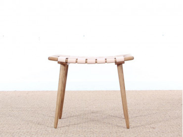 Mid-Century Modern  stool or ottoman in oak and leather