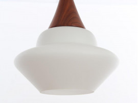 Mid-Century  modern scandinavian pendant lamp in teak and opal