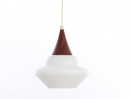 Mid-Century  modern scandinavian pendant lamp in teak and opal