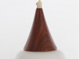 Mid-Century  modern scandinavian pendant lamp in teak and opal