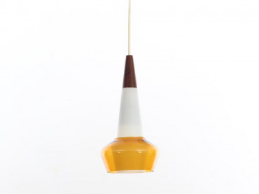 Mid-Century  modern scandinavian pendant lamp in teak, opal and colored glass