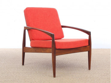 Mid-Century Modern Danish lounge chair in Rio rosewood model paper Knive by Kai Kristiansen