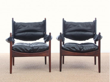 Mid-Century Modern Danish pair lounge chairs in Rio rosewood model Modus by Kristian Vedel