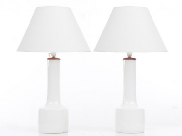 Mid century modern scandinavian pair of opal glass  lamp