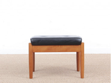 Mid-Century  modern scandinavian stool in teak an leather