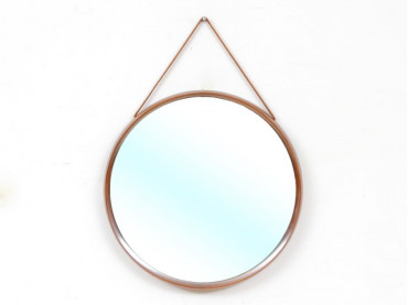 Miroir circulaire scandinave mural en palissandre de Rio