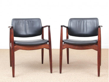 Mid-Century Modern Danish pair of desk chair in Rio rosewood model 66 by Erik Buck