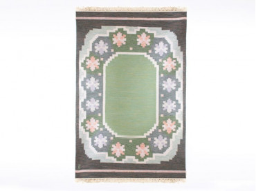 Swedish Rolakan carpet hand woven wool. by Anna Johanna Ångström. 246 x 168 cm.